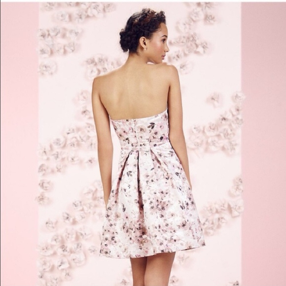 LC Lauren Conrad Runway Elegant Cream Floral Strapless Dress - Picture 2 of 9